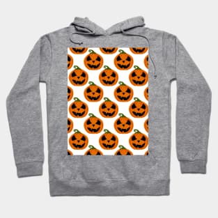 Bright Orange Halloween Pumpkins Pattern on White Hoodie